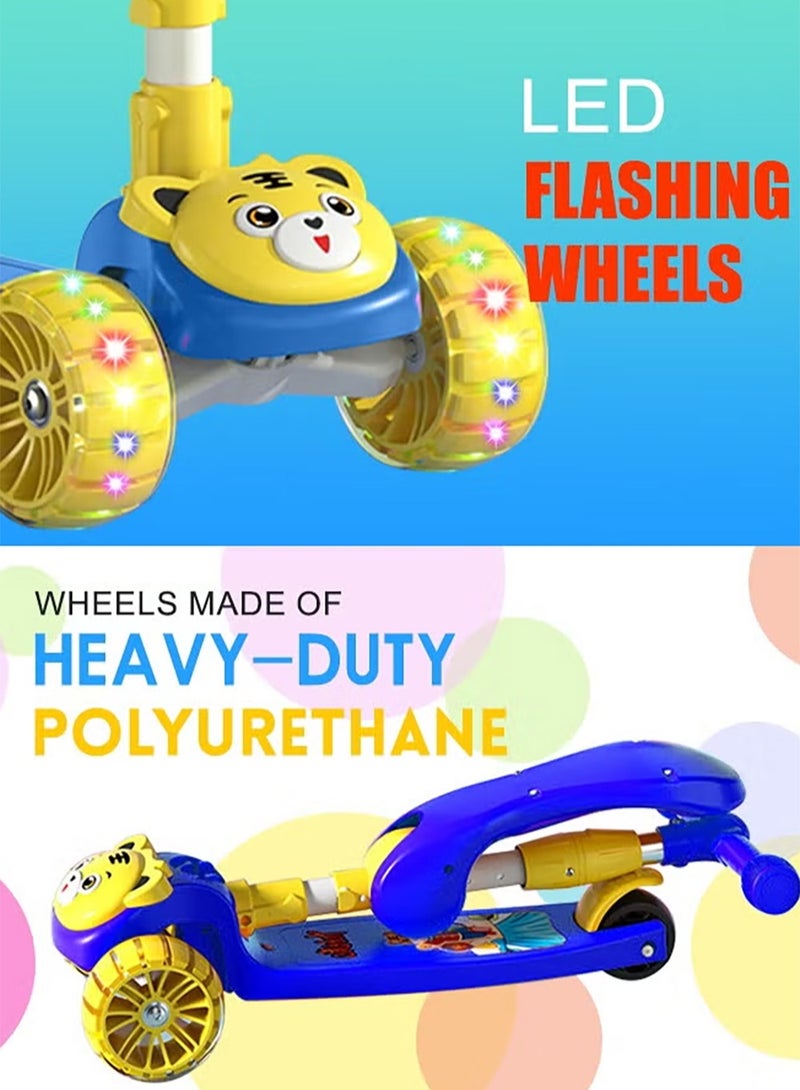 عربست سكوتر الأطفال، سكوتر بارتفاع قابل للتعديل مع عجلة وامضة وموسيقى، سكوتر قابل للطي للأطفال بعمر 3 سنوات فما فوق (أزرق) - Image 3