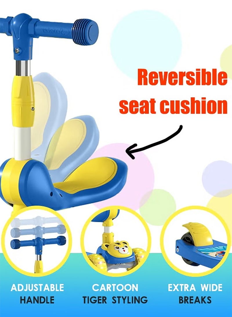 عربست سكوتر الأطفال، سكوتر بارتفاع قابل للتعديل مع عجلة وامضة وموسيقى، سكوتر قابل للطي للأطفال بعمر 3 سنوات فما فوق (أزرق) - Image 2