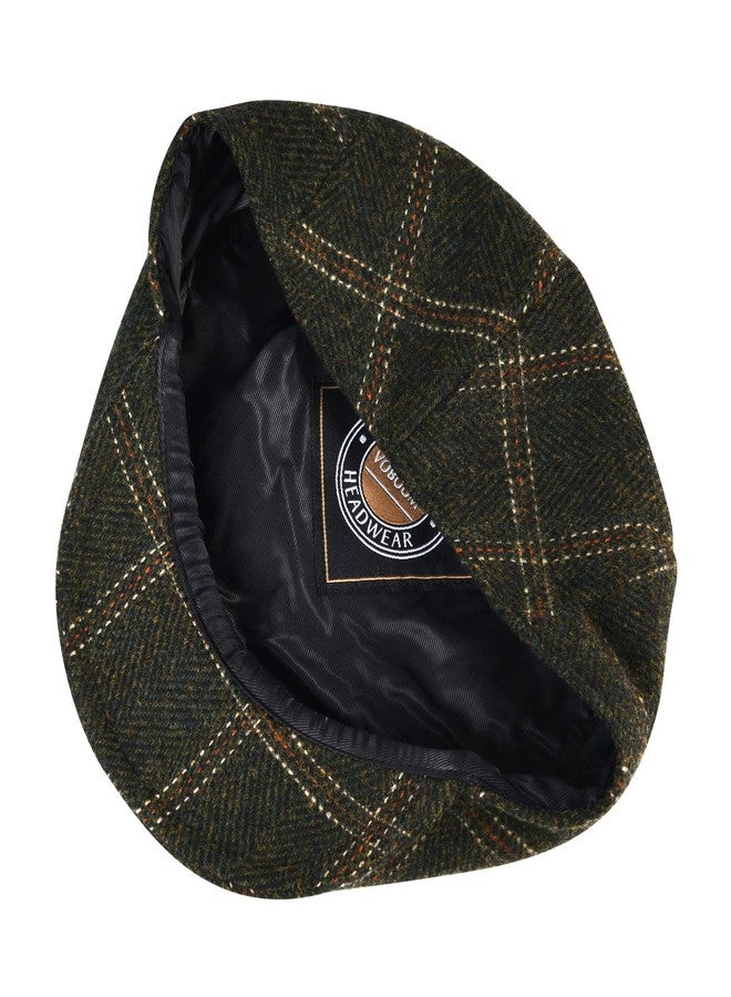 VOBOOM Men's Herringbone Flat Ivy Newsboy Hat Wool Blend Gatsby Cabbie Cap, Plaid Green, 7 5/8 - Image 5