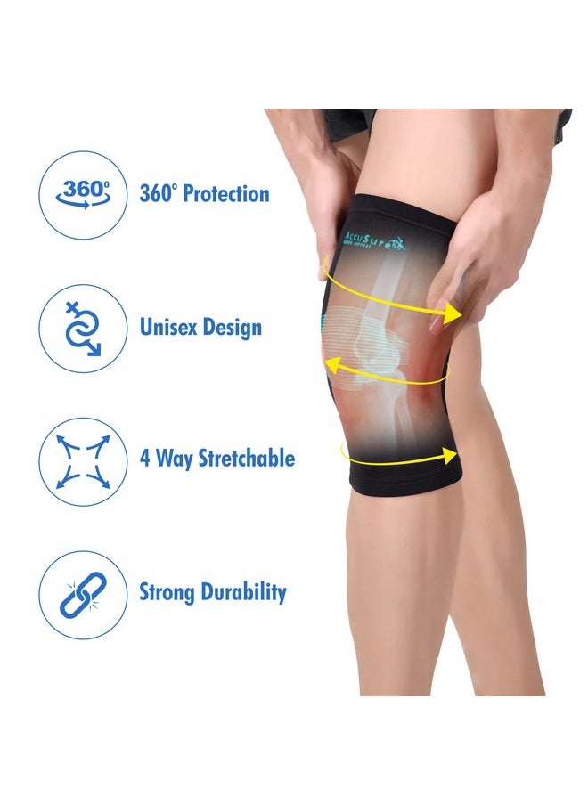AccuSure - AccuSure Knee Brace Compression Sleeve- Best Support for Arthritis, Gym, Running, Basketball, Meniscus Tear, Sports, Joint Pain Relief, Injury Recovery For Men, Women|Pair - Image 1