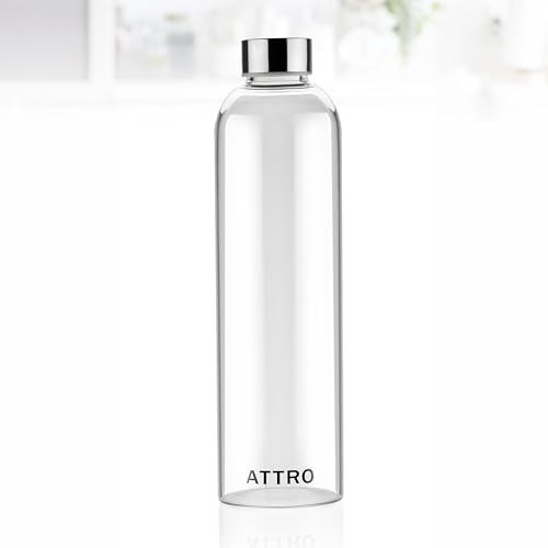 ATTRO Glassox Cleara High Borosilicate Screw Glass Bottle with Stainless Steel Lid Leakproof – Ideal for Office, Travel, Home,Outdoor & Daily Use – Transparent – 1000ml - Image 1