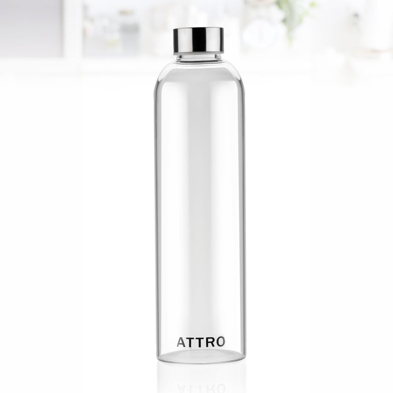 ATTRO Glassox Cleara High Borosilicate Screw Glass Bottle with Stainless Steel Lid Leakproof – Ideal for Office, Travel, Home,Outdoor & Daily Use – Transparent – 1000ml - Image 5