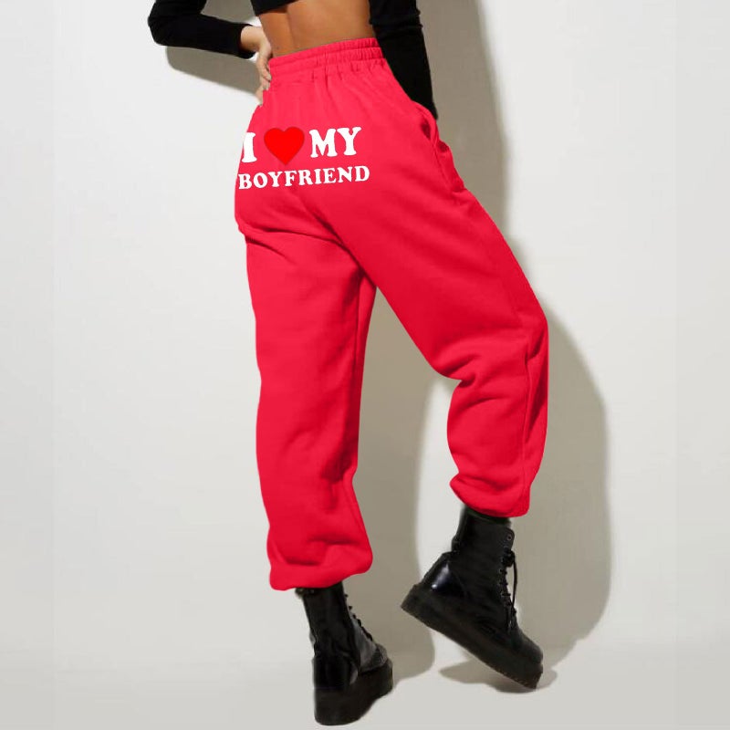 New I My Boyfriend Printed Casual Sweatpants Men'S And Women'S Loose Shrink High Waist Sports Pants - Image 4