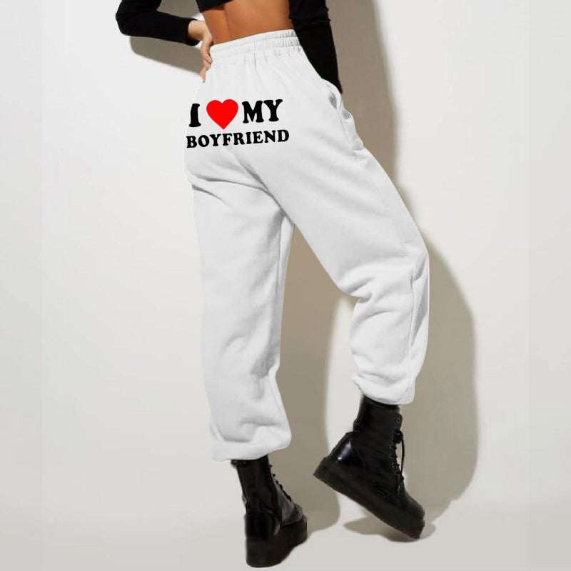 New I My Boyfriend Printed Casual Sweatpants Men'S And Women'S Loose Shrink High Waist Sports Pants - Image 5