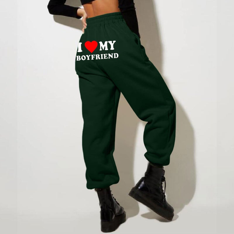 New I My Boyfriend Printed Casual Sweatpants Men'S And Women'S Loose Shrink High Waist Sports Pants - Image 3
