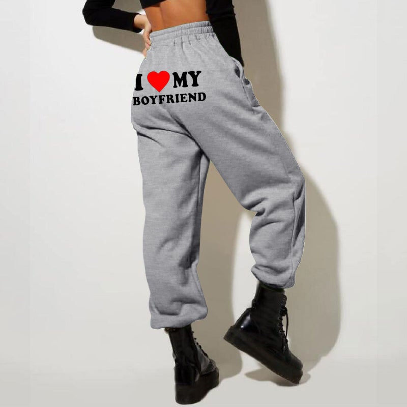 New I My Boyfriend Printed Casual Sweatpants Men'S And Women'S Loose Shrink High Waist Sports Pants - Image 2