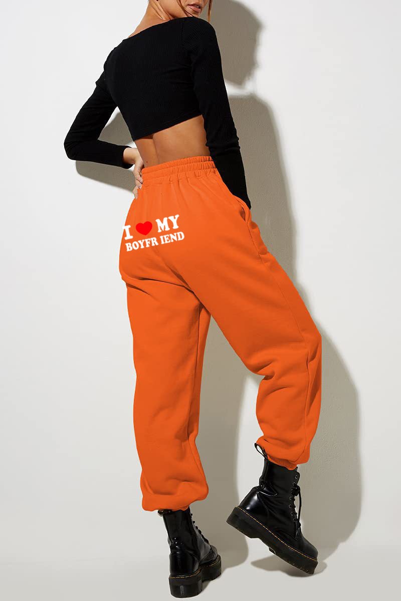 New I My Boyfriend Printed Casual Sweatpants Men'S And Women'S Loose Shrink High Waist Sports Pants - Image 1