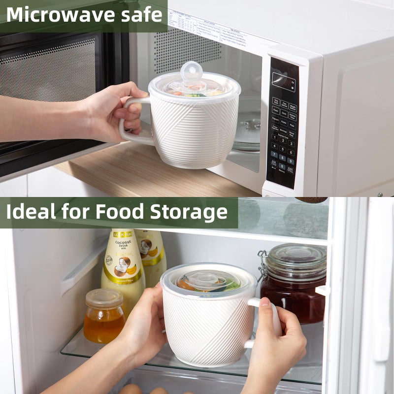 Adewnest Ceramic Soup Bowl with Lid & Handle: 32 oz Microwave Safe Food Container for Ramen Noodles Cereal Leftovers - Extra Large Mugs for Breakfast Lunch Picnic Camping - White, Set of 1 - Image 4