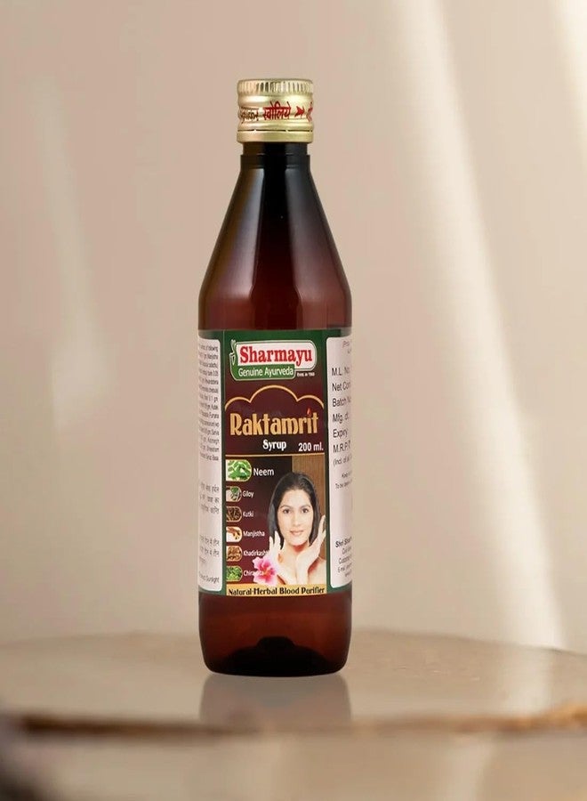 Sharmayu Raktamrit Syrup 200ml | Natural Herbal Blood Purifier for Skin Health | Neem, Giloy, Manjistha, Kutki & Chirayata | Ayurvedic Toxin Remover | - Image 1