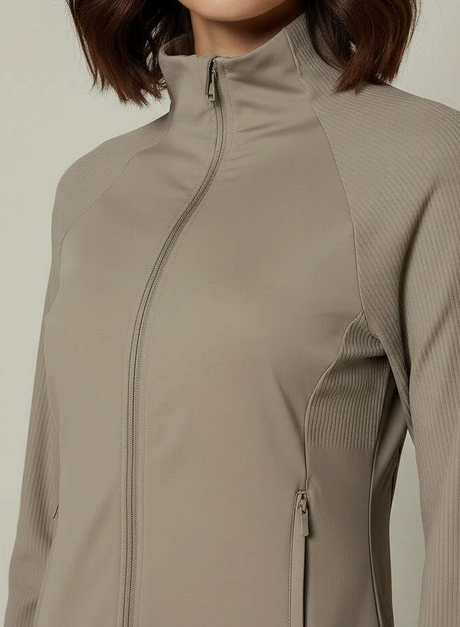 Splash Active BEIGE Women Ribbed Cropped Jacket for Women | Best Price UAE