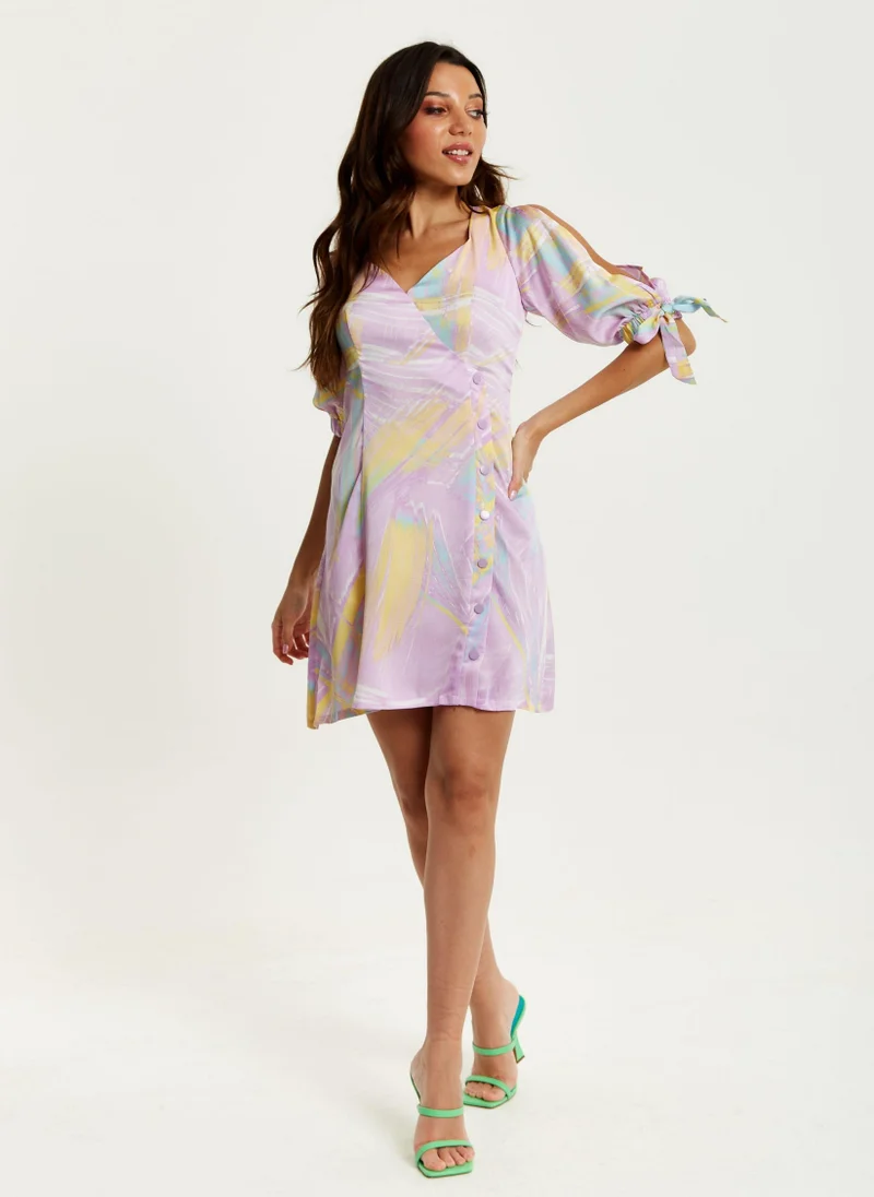 Liquorish Mini Abstract Print Dress In Lilac