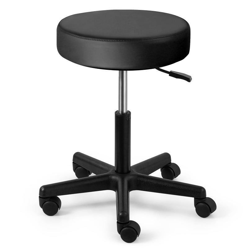 JMU Rolling Stool with Wheels PVC Leather Large Seat Stool 400lbs Weight Capacity Heavy Duty Adjustable Height for Medical Tattoo Office Lab Dentists Healthcare Black