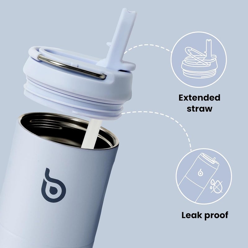 bottle bottle Insulated Stainless Steel Water Bottle 24oz capacity. Includes Straw, Lid and Handle for Sports, Travel & Gym. Maintains 24 hour cold liquids and up to 12 hours hot. Double-Wall Vacuum Metal, Leak Proof, BPA-Free - Baby Blue - Image 2