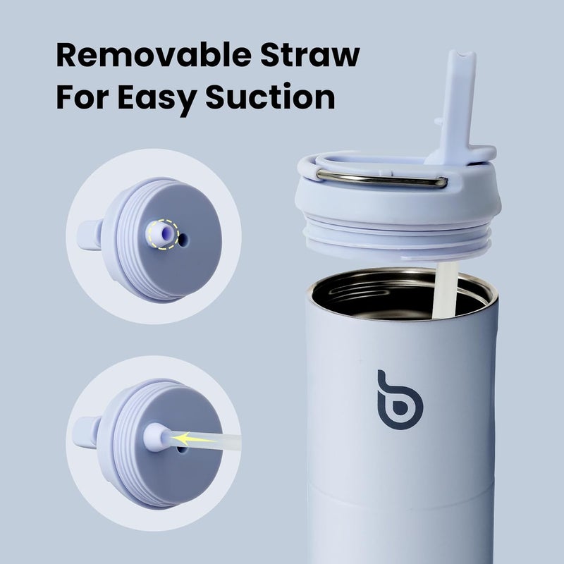 bottle bottle Insulated Stainless Steel Water Bottle 24oz capacity. Includes Straw, Lid and Handle for Sports, Travel & Gym. Maintains 24 hour cold liquids and up to 12 hours hot. Double-Wall Vacuum Metal, Leak Proof, BPA-Free - Baby Blue - Image 4