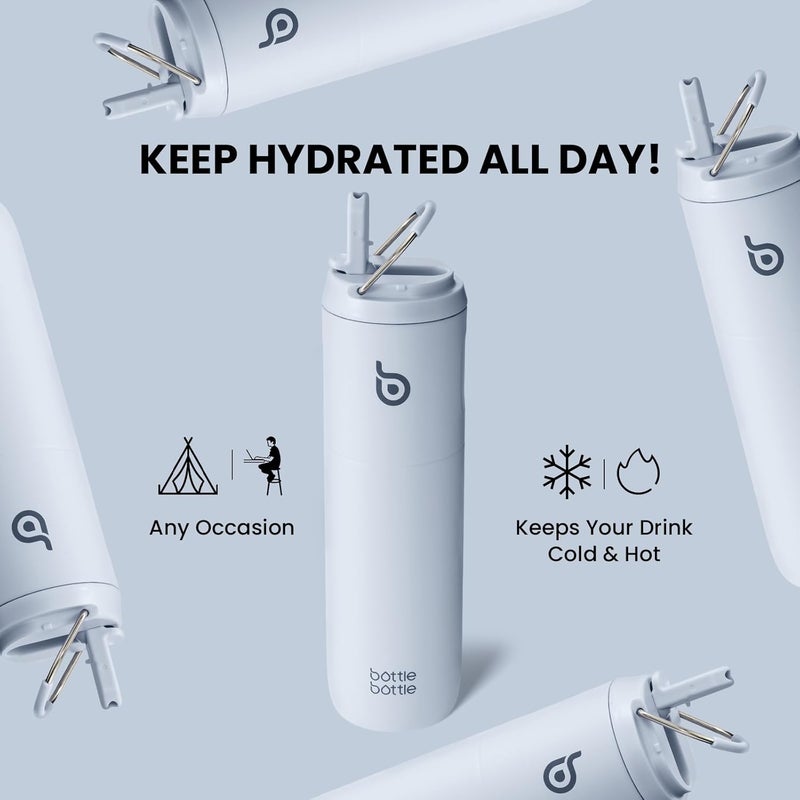 bottle bottle Insulated Stainless Steel Water Bottle 24oz capacity. Includes Straw, Lid and Handle for Sports, Travel & Gym. Maintains 24 hour cold liquids and up to 12 hours hot. Double-Wall Vacuum Metal, Leak Proof, BPA-Free - Baby Blue - Image 5