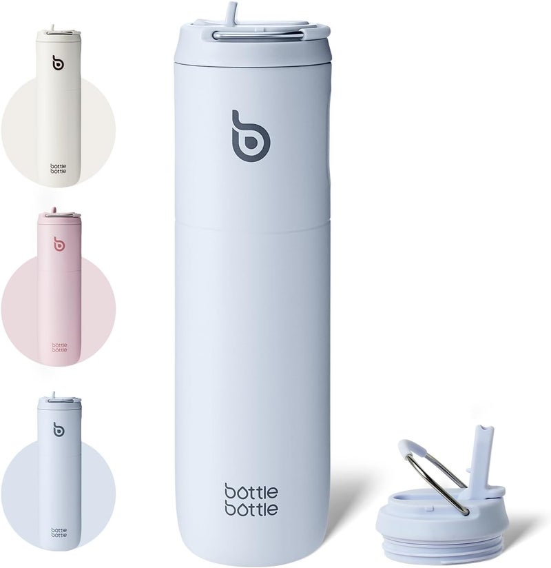 bottle bottle Insulated Stainless Steel Water Bottle 24oz capacity. Includes Straw, Lid and Handle for Sports, Travel & Gym. Maintains 24 hour cold liquids and up to 12 hours hot. Double-Wall Vacuum Metal, Leak Proof, BPA-Free - Baby Blue - Image 1