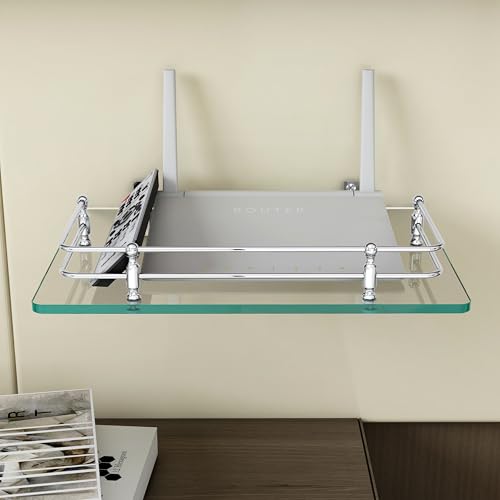 FORTUNE Multipurpose Glass Setup Box Shelf/TV Setup Box Stand/Set Top Box Stand/WiFi Router Stand with Heavy Wall Mount Brackets -12 X 9 INCH (Transparent) - Image 4