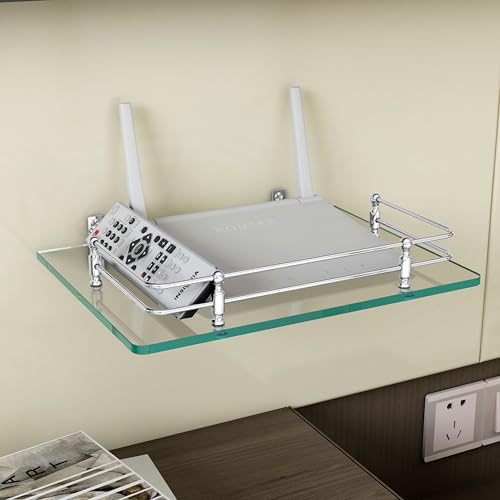 FORTUNE Multipurpose Glass Setup Box Shelf/TV Setup Box Stand/Set Top Box Stand/WiFi Router Stand with Heavy Wall Mount Brackets -12 X 9 INCH (Transparent) - Image 1