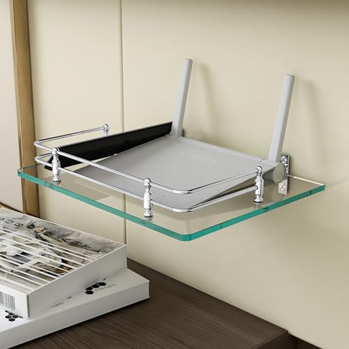 FORTUNE Multipurpose Glass Setup Box Shelf/TV Setup Box Stand/Set Top Box Stand/WiFi Router Stand with Heavy Wall Mount Brackets -12 X 9 INCH (Transparent) - Image 2