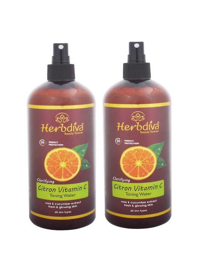 Herbdiva Citron Vitamin C Toning Water 500ml | 24Hour Fresh Skin, Perfect Protection | Rose & Cucumber Extract,Fresh & Glowing Skin Pack Of 2 - Image 1