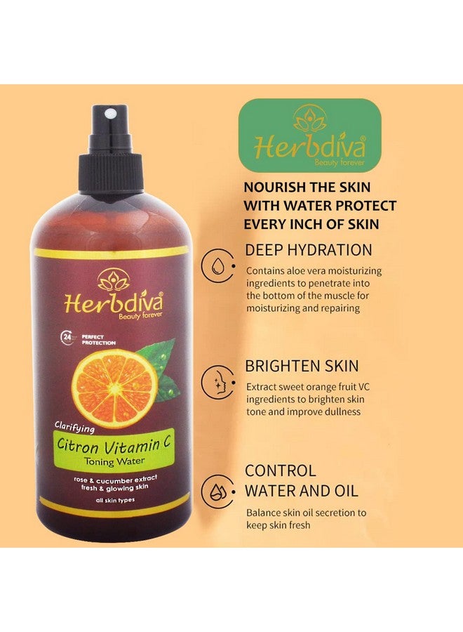 Herbdiva Citron Vitamin C Toning Water 500ml | 24Hour Fresh Skin, Perfect Protection | Rose & Cucumber Extract,Fresh & Glowing Skin Pack Of 2 - Image 4