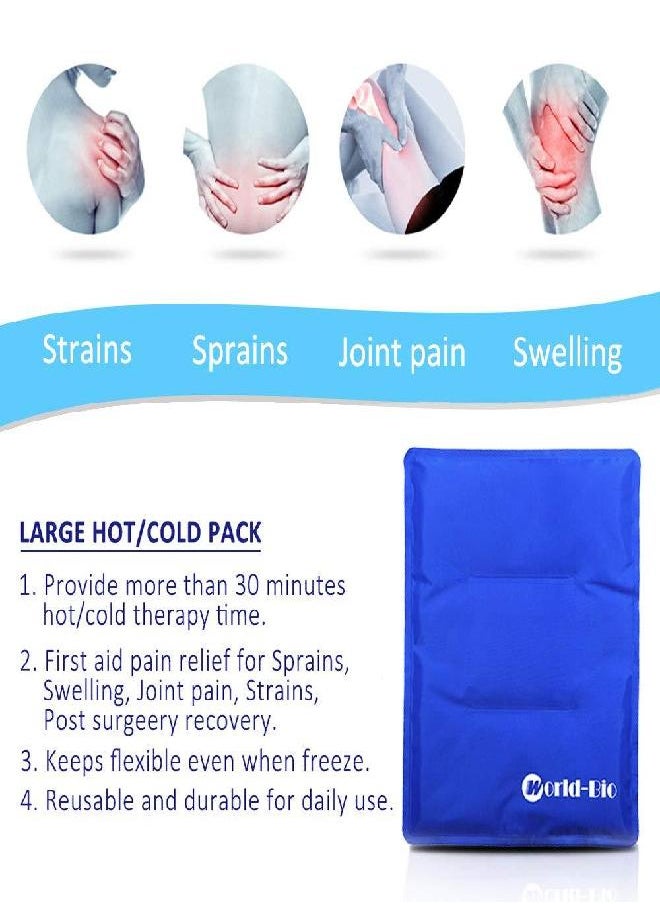 WORLD-BIO - WORLD-BIO Large Flexible Hip Ice Pack 2 packs for Injuries, Hot & Cold Therapy Pad for Shoulder, Back, Knee, Leg, Thigh, Soothing Pain from Bruises & Sprains, Muscle Aches, Stiff Joint, 11" x 14" Blue - Image 1