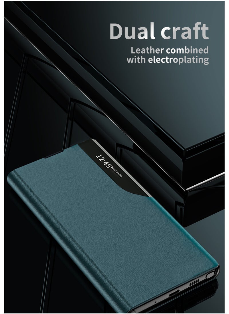 Wtech Smart Mirror Window Flip Phone Case Auto Sleep Wake Cover For Samsung Galaxy S24 Ultra 5G 2024 Dark Green  - Image 5