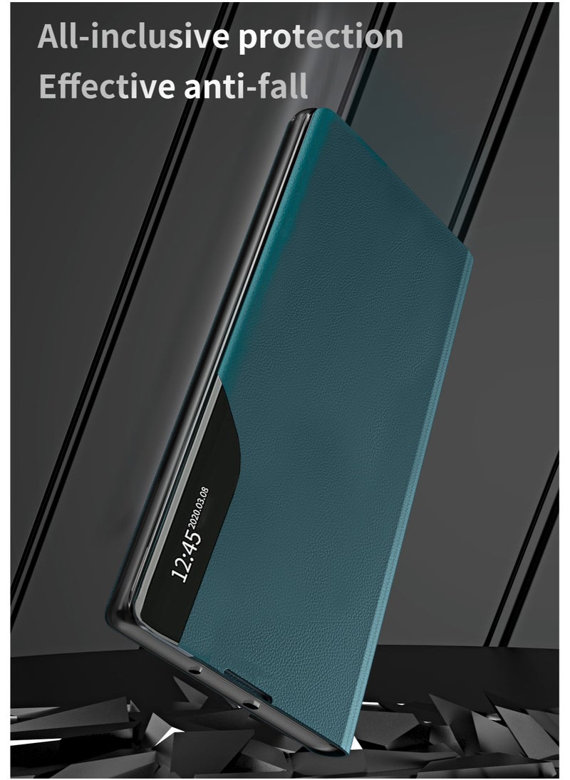 Wtech Smart Mirror Window Flip Phone Case Auto Sleep Wake Cover For Samsung Galaxy S24 Ultra 5G 2024 Dark Green  - Image 2