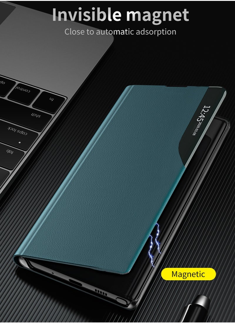 Wtech Smart Mirror Window Flip Phone Case Auto Sleep Wake Cover For Samsung Galaxy S24 Ultra 5G 2024 Dark Green  - Image 3