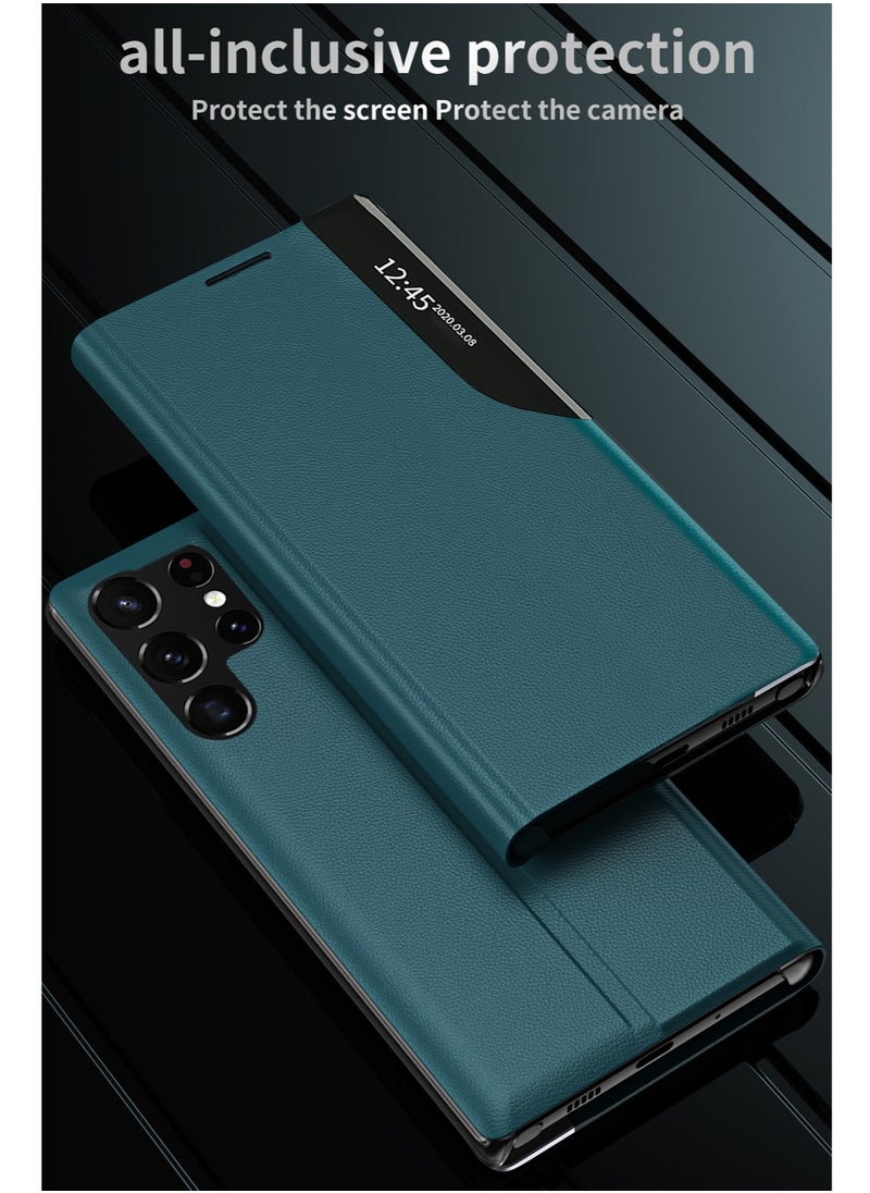Wtech Smart Mirror Window Flip Phone Case Auto Sleep Wake Cover For Samsung Galaxy S24 Ultra 5G 2024 Dark Green  - Image 4