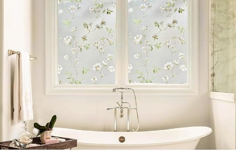 Sun Bird Frosted Glass Window Film Decorative Non-Adhesive Bathroom Privacy Stained Glass Window Sticker for Home and Office, (12in x 4 ft, Jasmine White) - Image 5