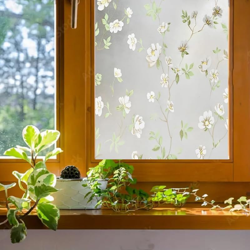 Sun Bird Frosted Glass Window Film Decorative Non-Adhesive Bathroom Privacy Stained Glass Window Sticker for Home and Office, (12in x 4 ft, Jasmine White) - Image 3