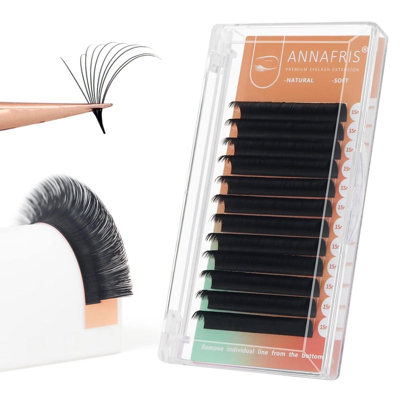 ANNAFRIS Easy Fan Eyelash Extension Automatic 1S Flowering 007 D Curl 13mm Individual False Lashes Natural Soft Matte Black Volume Lash Extensions supplies 007 D 13mm