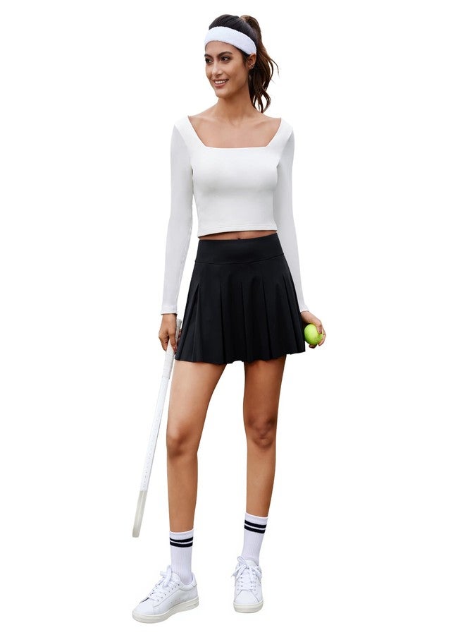 DLOODA Pleated Skirts for Women High Waisted Tennis Golf Skirt with Shorts Pockets Athletic Pickleball Mini Skort Black L - Image 4