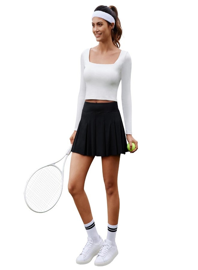 DLOODA Pleated Skirts for Women High Waisted Tennis Golf Skirt with Shorts Pockets Athletic Pickleball Mini Skort Black L - Image 5