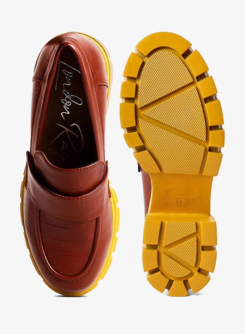 London Rag Tan Tan Chunky Block Heel Loafers for Women | Best Price UAE