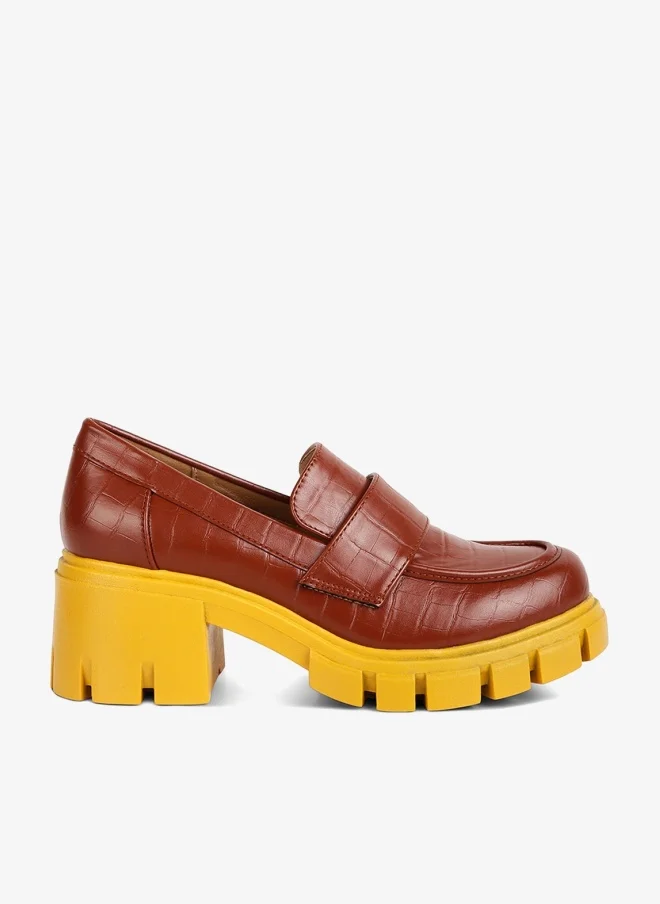 Tan Chunky Block Heel Loafers