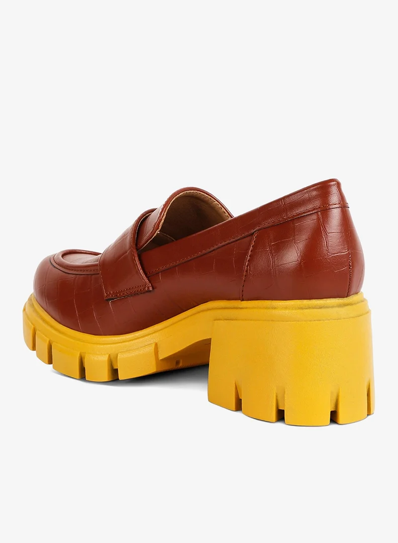 London Rag Tan Tan Chunky Block Heel Loafers for Women | Best Price UAE