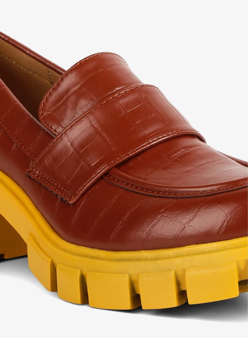 London Rag Tan Tan Chunky Block Heel Loafers for Women | Best Price UAE