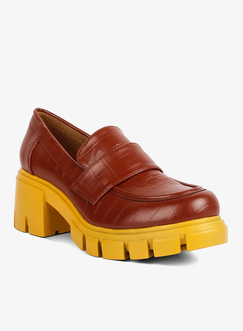 London Rag Tan Tan Chunky Block Heel Loafers for Women | Best Price UAE