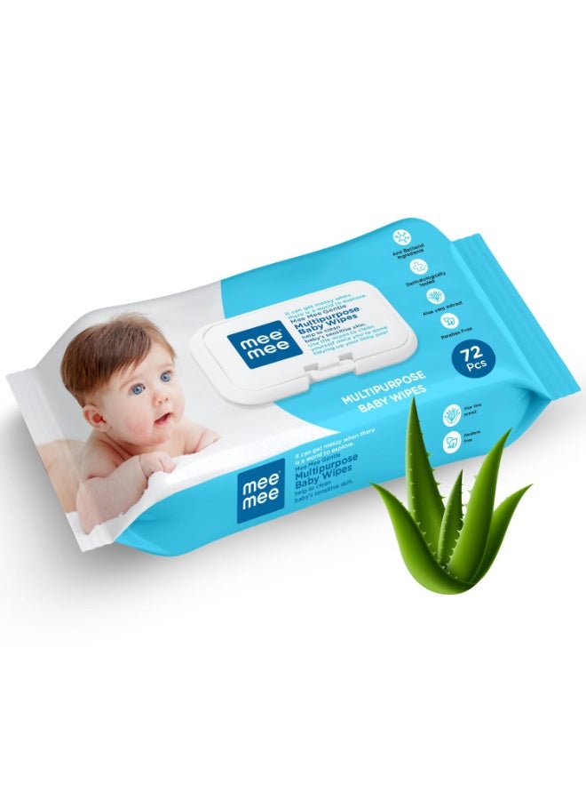 Mee Mee Soft Gentle Baby Wet Wipes (72 Wipes) Pack of 1 | Infused with Aloe Vera and Vitamin E | Paraben & Sulfate Free | Cleansing Wipes | Wipes for Babies - Image 1