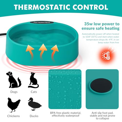 ZOCHIXEL 3.7L Heated Water Bowl for Dog & Cat, Outdoor Heated Dog Bowl, Large Waterproof Heated Warming Pet Bowl for Outside, Anti-Freeze Heated Pet Water Dish for Rabbit, Chicken, Duck, Squirrel (35 Watts) - Image 2
