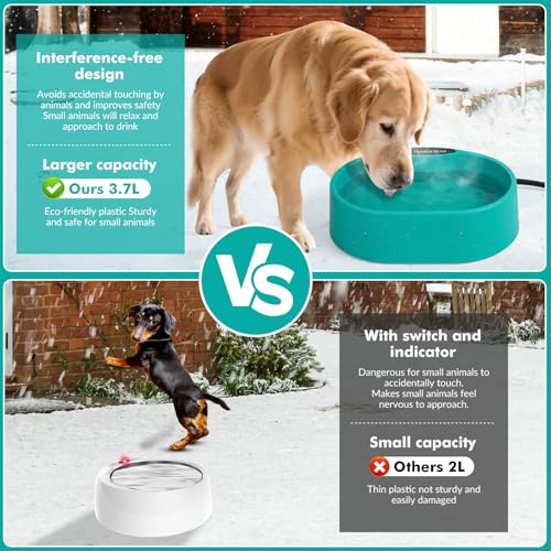 ZOCHIXEL 3.7L Heated Water Bowl for Dog & Cat, Outdoor Heated Dog Bowl, Large Waterproof Heated Warming Pet Bowl for Outside, Anti-Freeze Heated Pet Water Dish for Rabbit, Chicken, Duck, Squirrel (35 Watts) - Image 4