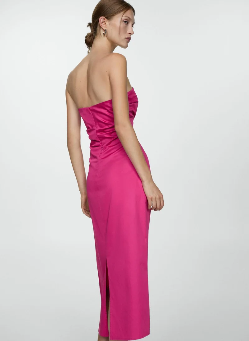 MANGO Draped Strapless Dress