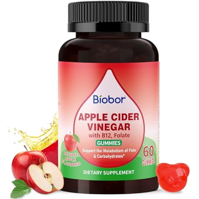Biobor Apple Cider Vinegar Gummies 1000 mg with Vitamin B12, ACV Gummies for Women Support The Metabolism of Fats and Carbohydrates, Vegan, GMO Free, Gluten Free (60 Count) - Image 1
