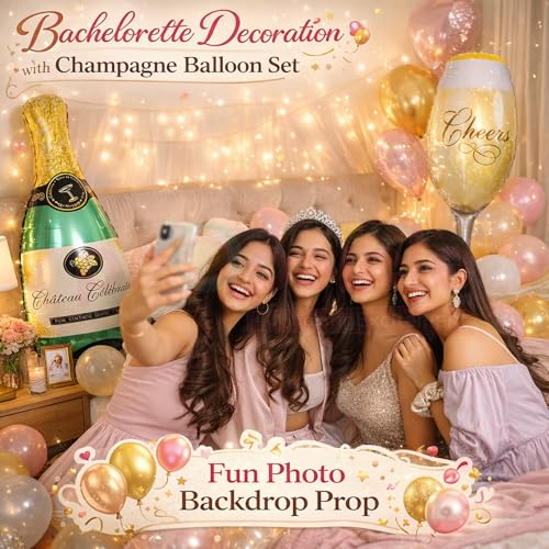 Propsicle 36 Inch Champagne Bottle & Wine Glass Foil Balloons Pack of 2, Gold Party Decoration Set for Bachelorette, Anniversary, Adult Birthday Celebration, Supports Air & Helium Inflation - Image 3