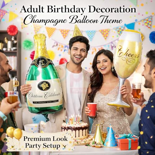 Propsicle 36 Inch Champagne Bottle & Wine Glass Foil Balloons Pack of 2, Gold Party Decoration Set for Bachelorette, Anniversary, Adult Birthday Celebration, Supports Air & Helium Inflation - Image 5