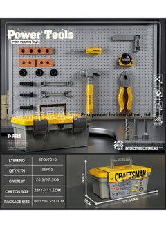 Boy Toy Power Tools Chainsaw Electric Drill Safety Helmet Folding Flashlight Toy Play House-Color:Tool Portable Box [configuration As Shown In Figure]]