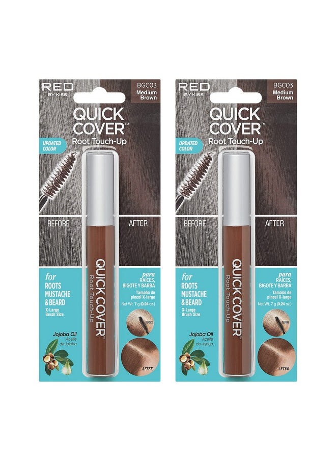 Red by Kiss RED by Kiss Quick Cover Root Touch Up Rescue, Mascara Natural Water-Resistant Temporary Gray Concealer Cover Up Brush for Hair Mustache & Beard (Medium Brown) (2Pcs)  - Image 1