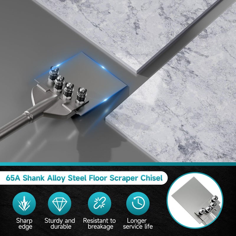 YOSIGHT 65A Shank 6 Inch Wide Floor Scraper Chisel Bit - 24" Long Alloy Steel Jack Hammer Drill Bit Blade Scraper, Spring-loaded Bolt Reinforcement, Removal Tools for Tile Thinset Hardwood Adhesive - Image 2